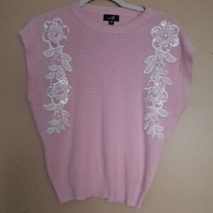 Embellished Pink Crewneck Sweater - Women